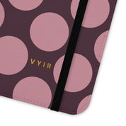 iPhone 12 Vegan Leather Wallet Case – Pink Plum Polka Dot Design - VYIR
