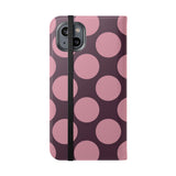 Peňaženkový kryt z vegánskej kože na iPhone 14 Plus – dizajn Pink Plum Polka Dot
