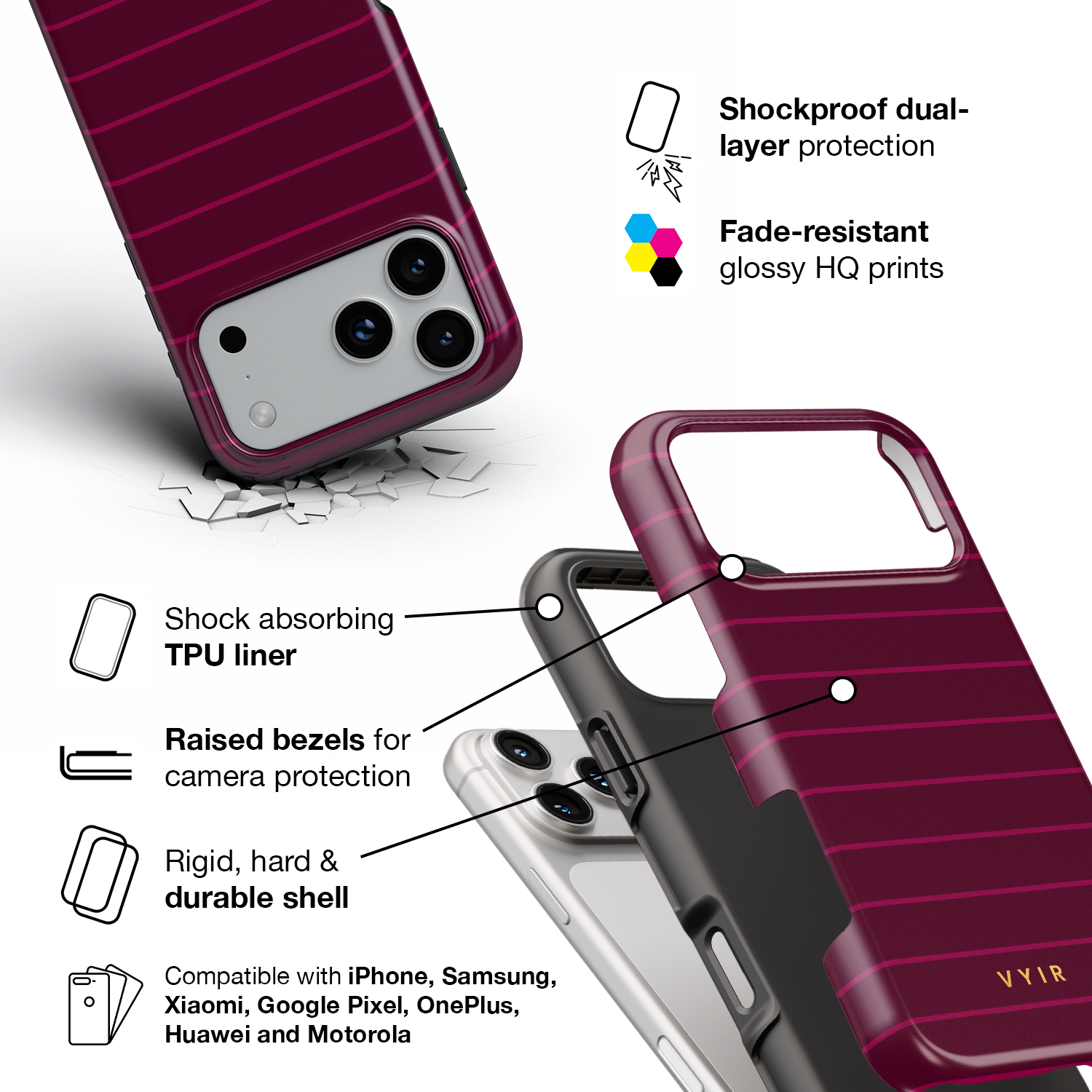 Horizontal Stripes, Merlot - Shockproof Phone Case - VYIR