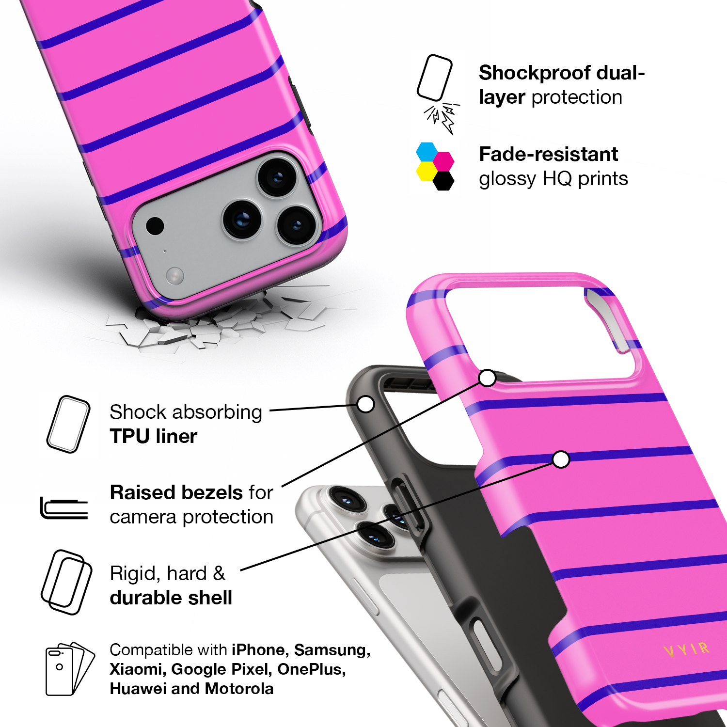Horizontal Stripes, Pink Curtains - Shockproof Phone Case - VYIR