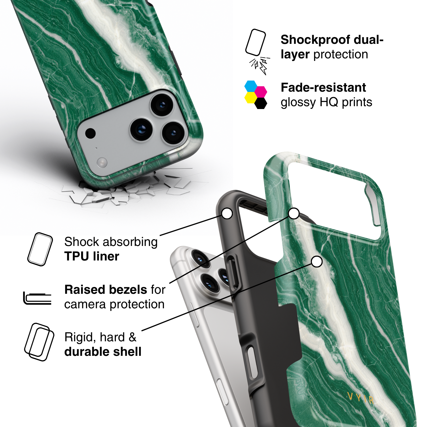 Italian Marble Green - Shockproof Phone Case - VYIR