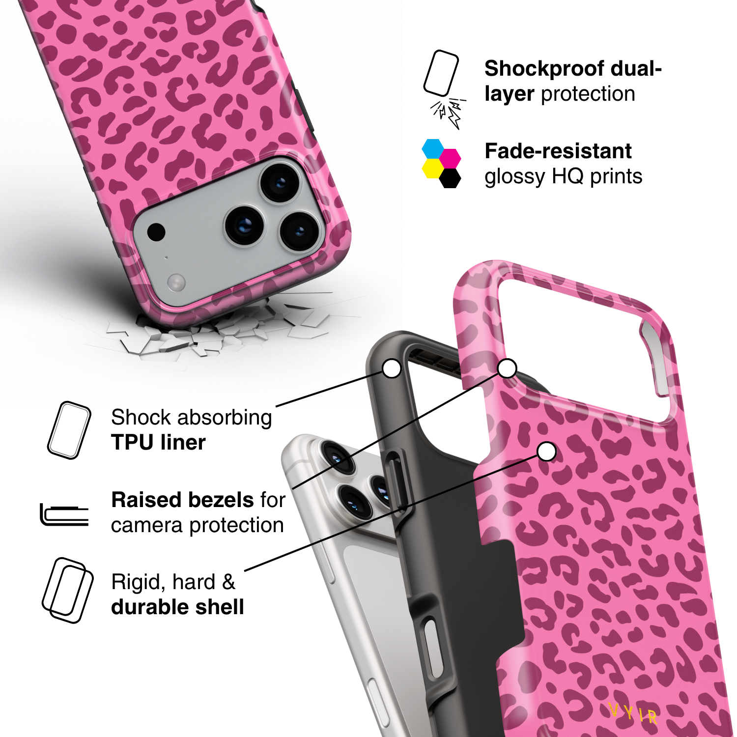 Leopard Elegance Pink - Shockproof Phone Case - VYIR