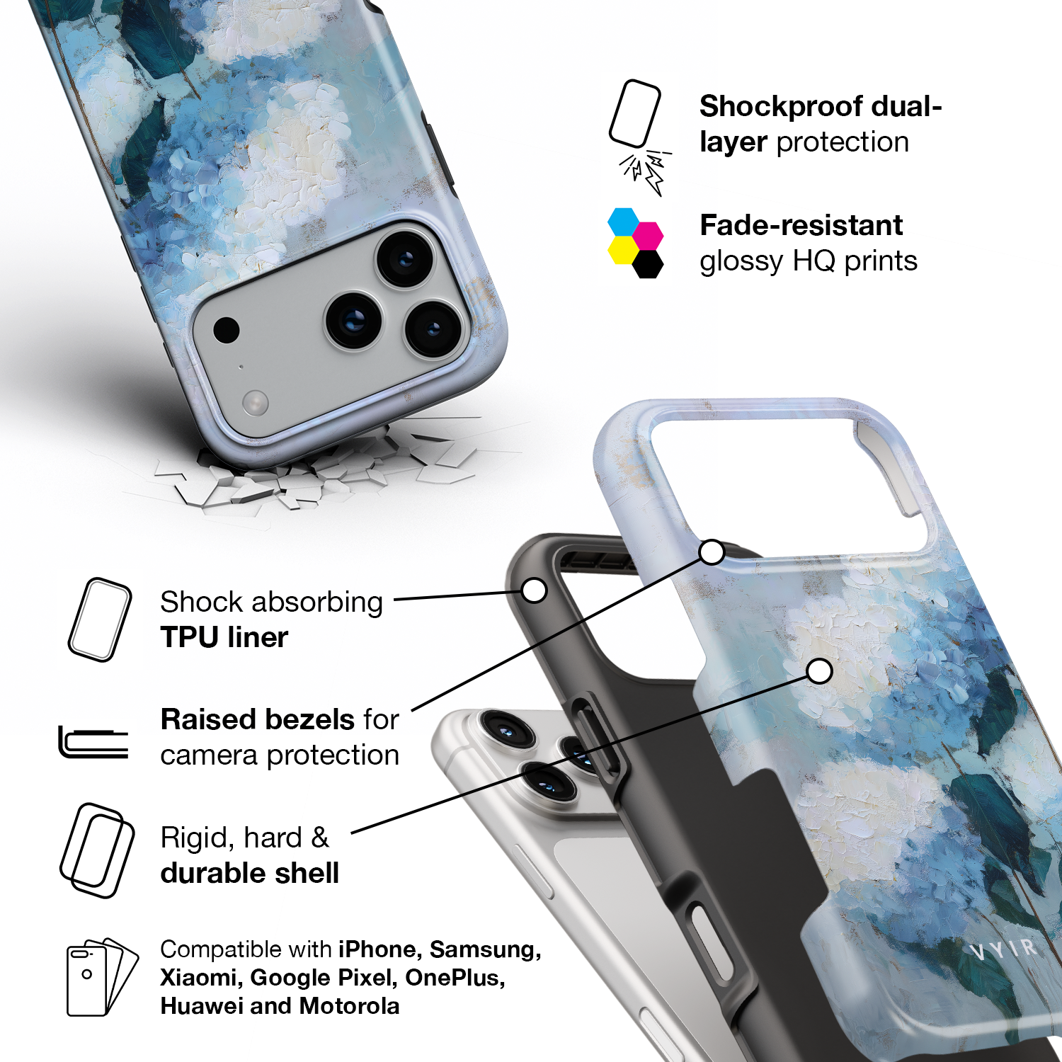 Painted Hydrangea - Shockproof Phone Case - VYIR