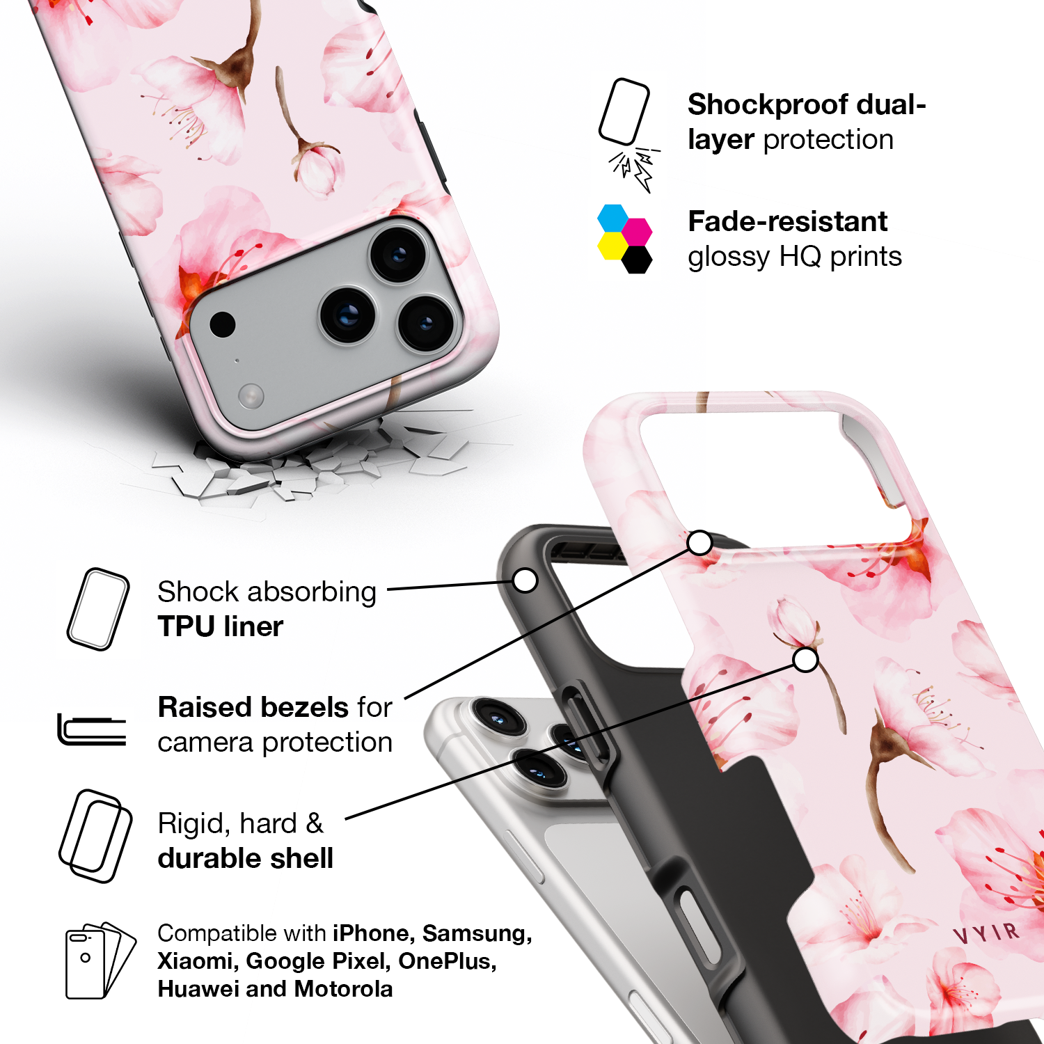 Cherry Blossom Drift - Shockproof Phone Case - VYIR