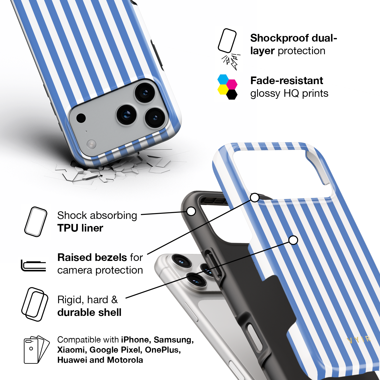 Vertical Stripes, Parisian Blue - Shockproof Phone Case - VYIR