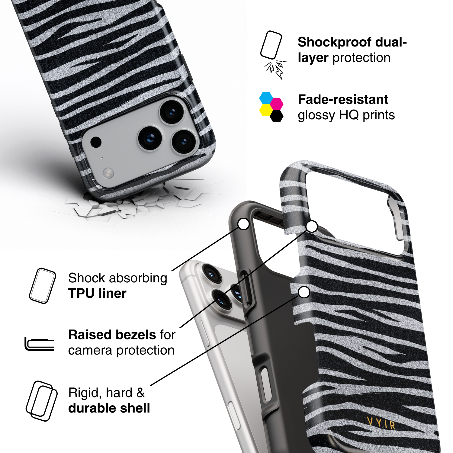 Zebra Gleam Silver - Shockproof Phone Case - VYIR